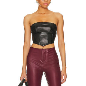 Nbd Charlotte Faux Leather Black Lace Up Back Tie Top Size M